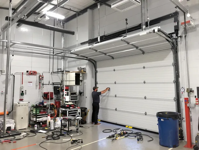 Berea Garage Door Repair certified technician performing commercial door repair at a Berea business facility